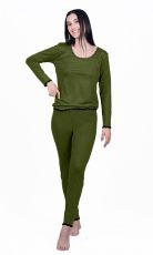 Pijamale dama SARA, din lana merinos 100%, culoare verde kaki