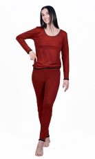 Pijamale dama SARA, din lana merinos 100%, culoare rosu visiniu
