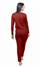 Pijamale dama SARA, din lana merinos 100%, culoare rosu visiniu