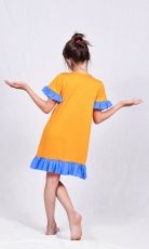 Rochita cu maneci scurte pentru fetite, lana merinos 100%, culoare galbena, maneci albastre