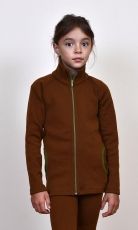 Jacheta lana merinos pentru fete , rib 1x1, culoare maro