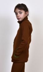 Jacheta lana merinos pentru fete , rib 1x1, culoare maro